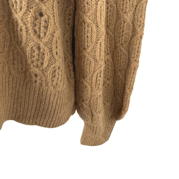 J. Crew Balloon Sleeve Cable Knit Sweater Large Alpaca Blend Tan FS-1431 - Picture 5 of 11